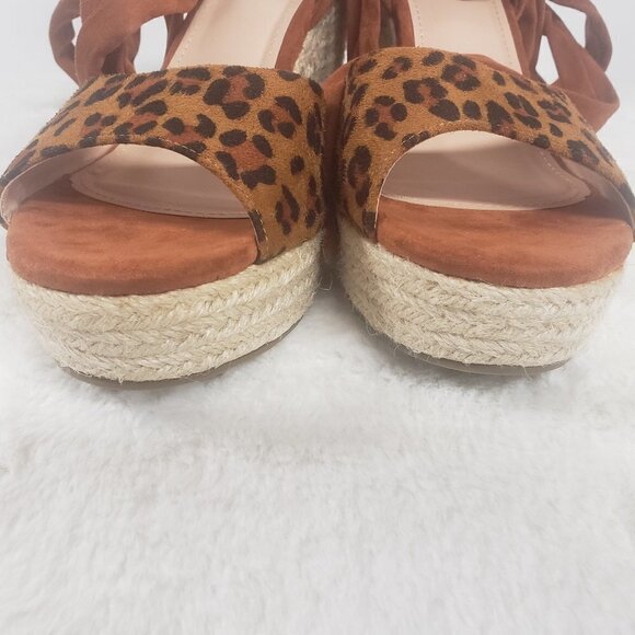 Unbranded Leopard Print Faux Suede Tie Ankle Jute Wedge Sandal Size 10 - Picture 3 of 11